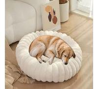 DUOLEH Donut pour Chats et Chiens Coussin Lit Rond pour Chien Panier Chiens | 120x120x20cm, Lit Rond Chiot et Chaton, Panier Chats, Lavable, avec Fond Antidérapant, Tissu Peluche Doux, Respirant