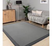 DUOLEH Grand tapis Tatami lavable - Ne perd pas ses poils courts - Décoration d'intérieur - Avec fond antidérapant - Pour chambre d'enfant et salon (200 x 200 cm, gris foncé)