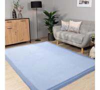 DUOLEH Grand tapis Tatami lavable - Ne perd pas ses poils courts - Décoration d'intérieur - Avec fond antidérapant - Pour chambre d'enfant et salon (120 x 160 cm, bleu clair)