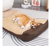 DUOLEH Lit Apaisant Comfy pour Chien et Chat Orthopedique, Grande de Forme Canapé Coussin Chien Dehoussable, Lit pour Animaux Anti-anxiété, Panier Animaux Antidérapant (120x95x21cm,Marron)