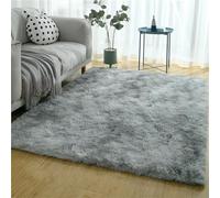 DUOLEH Tapis à poils longs - Grand tapis de sol moderne et antidérapant - Teinture sur nœuds - Lavable en machine - Pour salon, chambre à coucher (120 x 160 cm, gris clair)