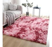 DUOLEH Tapis à poils longs - Grand tapis de sol moderne et antidérapant - Teinture sur nœuds - Lavable en machine - Pour salon, chambre à coucher (200 x 200 cm, rouge)