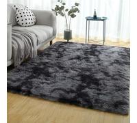 DUOLEH Tapis à poils longs - Grand tapis de sol moderne et antidérapant - Teinture sur nœuds - Lavable en machine - Pour salon, chambre à coucher (120 x 160 cm, gris foncé)