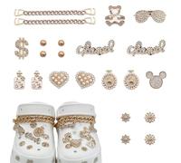 Duoleimi 22 Pièces Accessoires de Chaussure en Strass, Pins Crocs Femme, Jibbitz pour Crocs, Décorations de Chaussures Bricolage, Ornements pour Sabots