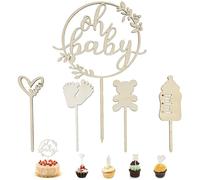 Duoleimi Cake Topper en bois, Oh Baby Cake Topper pour Gender Reveal & Baby Party, décoration de gâteau de couches, décoration de gâteau Baby Shower