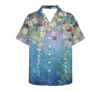 DUOLIFU Van Gogh Great Wave Chemise hawaïenne décontractée à manches courtes avec impression 3D pour homme, Monet Garden Peinture à l'huile Motif floral, Taille 5XL