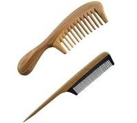 duomaoyi Peigne antistatique fait à la main à dents larges et fines, peignes en corne de buffle naturelle, ensemble de peignes en bois