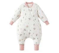 Duomiaomiao Gigoteuse d'hiver avec pieds - 100 % coton - Tog 3,5 - Avec sac de couchage - Fleurs de dessin animé - Respirante (70 à 80 cm)