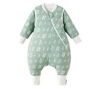 Duomiaomiao Gigoteuse d'hiver avec pieds - 100 % coton - Tog 3,5 - Avec sac de couchage - Motif feuilles de dessin animé - Respirante (70 à 80 cm)