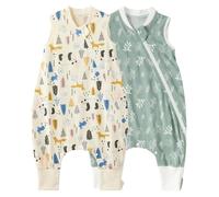 Duomiaomiao Lot de 2 gigoteuses pour bébé avec pieds, tog 0,5, pour toutes les saisons, en coton léger, de qualité supérieure, convient aux enfants âgés de 6 mois à 6 ans