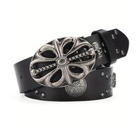 DUOMIYX Ceinture Retro Skull Rivet Large Courroie Punk Denim Ceinture pour Hommes Et Femmes-Noir-110 Cm