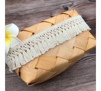 Duories 10 mètres 4 cm de largeur Ruban en dentelle beige en coton avec franges, garniture en dentelle pour la couture, bordure en dentelle frangée, accessoire de couture pour DIY, costumes, vêtements