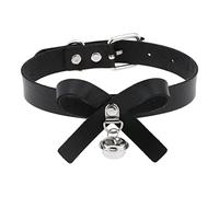 Duories Collier ras du cou en cuir avec nœud et clochette, réglable de 30 à 40 cm, pour homme et femme, convient pour bal, rendez-vous, fête, club, bar, concert, noir