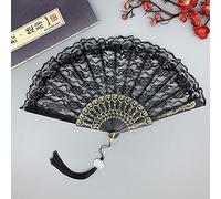 Duories Éventail à main en dentelle, pour mariage, vintage, pliable, style victorien espagnol, pour rafraîchir l'été, les mariages, la naissance, les fêtes, Halloween, carnaval, danse, noir