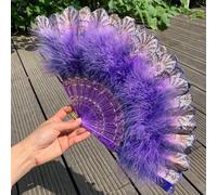 Duories Éventail à plume - Éventail pliant vintage espagnol - Pour femme - Style victorien - Pour mariage - Cadeau d'été - Fête - Costume de carnaval - Violet