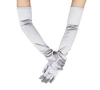 Duories Gants classiques pour femme, élastiques, élégants, style 1920, gants de soirée, gants en satin, gothique, opéra, fête, mariage, mariée, costumes de carnaval, argent