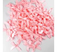 Duories Lot de 100 petits nœuds en satin pour mariage, Noël, fête, anniversaire, scrapbooking, sacs à sucre, baptême, décoration saupoudrer DIY, accessoires couture, sous-vêtements, 3x3 cm Rose