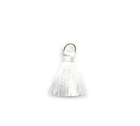 Duories Lot de 50 mini pendentifs à pompons - 2 cm - Soyeux et droits - Pour bracelets, porte-clés, fabrication de bijoux, sacs, marque-pages - Accessoires artisanaux - Blanc