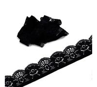 Duories Ruban de dentelle élastique - 4,57 m - Bordure en dentelle - Ruban décoratif - Pour couture, artisanat, vêtements de mariage, sous-vêtements, largeur : 25 mm - Noir