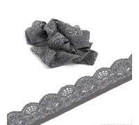 Duories Ruban de dentelle élastique de 4,57 m - 25 mm de bordure en dentelle - Ruban décoratif en dentelle - Pour couture, artisanat, vêtements de mariage, sous-vêtements - Gris foncé