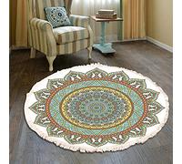 Duories Tapis rond en coton tissé à la main - Motif mandala - Style bohème vintage - Avec pompons - Lavable en machine - Pour chambre à coucher, couloir, salon, table basse - 90 cm - Fleurs #23