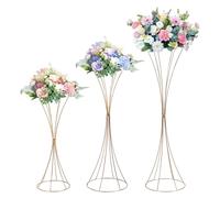 DUOSAMY Lot de 3 supports de fleurs dorés pour mariage - En forme de sablier unique - Décoration d'intérieur pour salon, chambre à coucher, fête, banquet