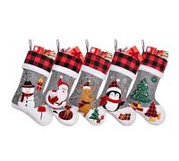 Duosheng & Elegant Chaussette de Noel Cheminée Le Neige Père Noël Cerf Pingouin Arbre Lot Chaussette Noel a Suspendre Prenom Famille 5 De Gris