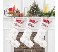Duosheng & Elegant Duosheng & Elegant Lot de 3 chaussettes de Noël à suspendre en fausse fourrure, parfaite décoration de fêtes familiales, personnalisable avec un nom écrit en grand, blanc