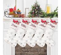 Duosheng & Elegant Lot de 5 chaussettes de Noël à suspendre en fausse fourrure, parfaite décoration de fêtes familiales, personnalisable avec un nom écrit en grand, blanc