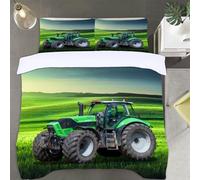 Duosm Housse de Couette 140x200 Housse de Couette Tracteur 1 Personne, Parure de Lit Ferme Microfibre avec 2 x Taie d'oreiller 65x65 cm avec Fermeture éclair