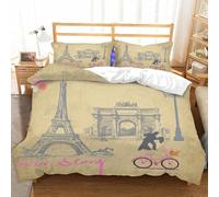 Duosm Housse de Couette 140x200 Monuments Parisiens, Imprimée 3D Parure de Lit 1 Personne Couple Amoureux en Microfibre Douce avec 2 x Taie d'oreiller