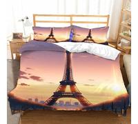 Duosm Housse de Couette 140x200 Motif Paris Tour Eiffel, Imprimée 3D Parure de Lit 1 Personne Amour Romantique en Microfibre Douce avec 2 x Taie d'oreiller