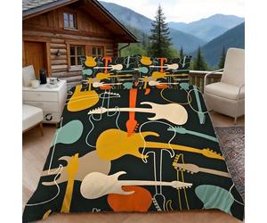 Duosm Housse de Couette 220x240 Instrument de Guitare, Imprimée 3D Parure de Lit 2 Personnes Thème de la Musique Rock en Microfibre Douce avec 2 x Taie d'oreiller