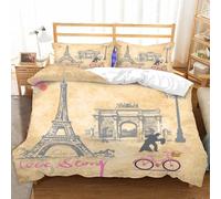 Duosm Housse de Couette 220x240 Monuments Parisiens, Imprimée 3D Parure de Lit 2 Personnes Paris Romantique en Microfibre Douce avec 2 x Taie d'oreiller