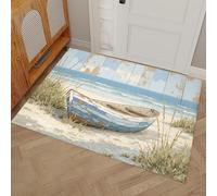 DUOTCYELE 60 x 90 cm Paillasson Plage Bateau en Bois pour Intérieur, Paillasson Paysages Maritimes D'Époque Lavable Antidérapant pour Porte D'entrée, Couloir, Porte, Bleu