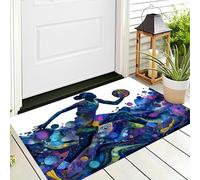 DUOTCYELE 80 x 120 cm Paillasson Silhouette d'un Joueur De Basket-Ball pour Intérieur, Paillasson Style Abstrait Moderne Lavable Antidérapant pour Porte D'entrée, Couloir, Porte, Violet