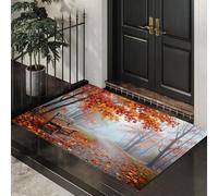 DUOTCYELE 80 x 120 cm Paillasson Tôt Le Matin Brume Forêt pour Intérieur, Paillasson Paysages d'automne Lavable Antidérapant pour Porte D'entrée, Couloir, Porte, Orange Brûlé