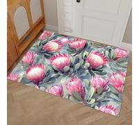 DUOTCYELE 80 x 120 cm Protée Royale Feuilles Vertes Paillasson Intérieur Antidérapant - Tapis Fleurs Aquarelles Lavable en Microfibre Douce pour Cuisine, Salle De Bain, Entrée Maison - Rose