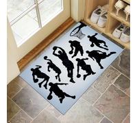 DUOTCYELE 90 x 150 cm Paillasson Silhouette d'un Joueur De Basket-Ball pour Intérieur, Paillasson Minimalisme Lavable Antidérapant pour Porte D'entrée, Couloir, Porte, Bleu Clair
