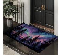 DUOTCYELE Aurores Boréales Silhouettes D'Arbres Paillasson 90 x 150 cm, Tapis Vue Nocturne De Rêve Entrée Intérieur Antidérapant, Profil Bas, Facile à Nettoyer, pour Couloir, Porte, Cuisine, Violet