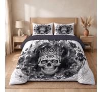 DUOTCYELE Couette Crâne De Couronne Papillon, Parure De Lit sans Housse | Style Gothique Sombre Réversible Couette sans Housse 1 Personne 4 Saisons édredon Legere avec 2 Taie d'oreiller, 140x200cm