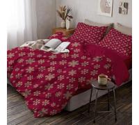 DUOTCYELE Housse De Couette 140 x 200 cm Noël Simple | Parure De Flocons De Neige Blancs Doux Microfibre Lit Linge De Lit 2 Pièces Adulte avec Fermeture Éclair avec 1 Taies D'Oreil, Bourgogne