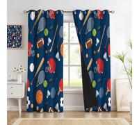 DUOTCYELE Lot De 2 Rideaux Occultants Basketball Football Tennis, Rideaux Thermiques à Oeillets pour Chambre, Sports Rétro De Dessin Animé Rideauxs Salon, Bleu Décoration De Fenêtre, 140 X 245 cm