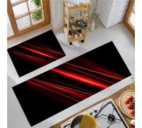 DUOTCYELE Lot De 2 Tapis Cuisine Lignes De Feux Rouges Antidérapant Lavable,Tapis De Cuisine Style Technologique Dynamique pour Couloir,Salle à Manger,Entrée Et Tapi De Porte 40x60cm+40x120cm