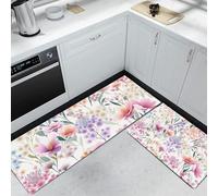 DUOTCYELE Lot De 2 Tapis De Cuisine Anti-Fatigue pour Cuisines, Pissenlit Cosmos, Fleurs Fraîches À L'Aquarelle, Absorbe l'eau Et l'huile, Résistant à La Poussière Tapis De Cuisine, 40x60cm+40x120cm