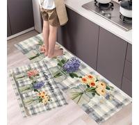 DUOTCYELE Lot De 2 Tapis De Cuisine Antidérapants Et Lavables - Bouquet en Bocal De Verre - Tapis De Sol Style Country Américain Décoration De La Maison - 45x75cm+45x150cm