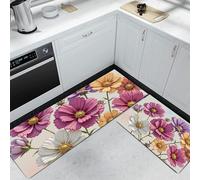 DUOTCYELE Lot De 2 Tapis De Cuisine Cosmos Coloré, Tapis De Cuisine Style Pastoral Rétro Anti-Fatigue pour Décoration - Imperméables, Antidérapants Et Confortables (Multicolore, 50x80cm+50x150cm)