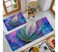 DUOTCYELE Lot De 2 Tapis De Cuisine Feuilles Néon, Tapis De Cuisine Plantes Psychédéliques Anti-Fatigue pour Décoration - Imperméables, Antidérapants Et Confortables (Violet, 50x80cm+50x150cm)