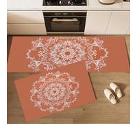 DUOTCYELE Lot De 2 Tapis De Cuisine Fleurs Vignes Mandalas Antidérapants Durables Et Lavables, Tapis Cuisine Dessin Au Trait Vintage Devant Evier, Anti-Fatigue, 40x60cm+40x120cm