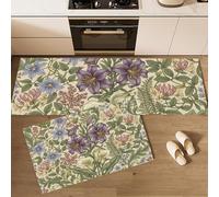 DUOTCYELE Lot De 2 Tapis De Cuisine Lys Clématites, Antidérapants, Super Absorbants, Lavables, Tapis De Cuisine Art Nouveau Rétro pour évier De Cuisines, Buanderie 40x60cm+40x120cm, Vert